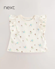 NEXT CREAM FLORAL FLUTTER SLEEVE TOP