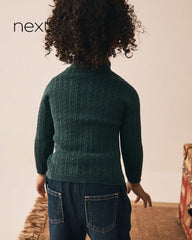NEXT DARK GREEN CABLE KNIT HIGH NECK JUMPER