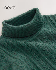 NEXT DARK GREEN CABLE KNIT HIGH NECK JUMPER
