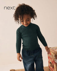 NEXT DARK GREEN CABLE KNIT HIGH NECK JUMPER