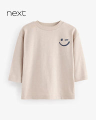 NEXT ECRU CREAM SMILE LONG SLEEVE T-SHIRT