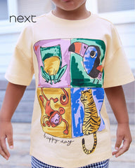 NEXT ECRU SAFARI ANIMAL GRAPHIC PRINT COTTON T-SHIRT