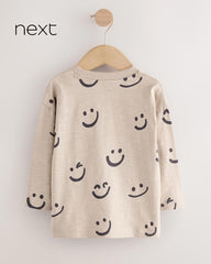 NEXT ECRU SMILEY LONG SLEEVE RELAX FIT T-SHIRT