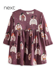 NEXT FAIRY PRINT LONG SLEEVE COTTON JERSEY DRESS