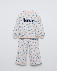 BRANDED FLORAL LOVE SWEATSHIRT WITH TROUSER 2 PCS SET