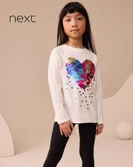 NEXT GIRLS WHITE HEART SEQUIN LONG SLEEVE T-SHIRT