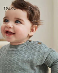 NEXT GREEN BABY OVERSIZED TEXTURED KNITTED COTTON JUMPER