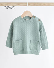 NEXT GREEN BABY OVERSIZED TEXTURED KNITTED COTTON JUMPER