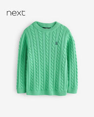 NEXT GREEN CABLE KNIT CREW NECK JUMPER