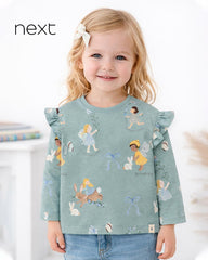 NEXT GREEN SPRING THEME FRILL LONG SLEEVE T-SHIRT
