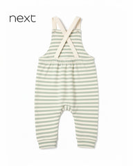 NEXT GREEN STRIPED EMBROIDERED DUNGAREE