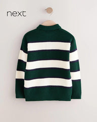 NEXT GREEN STRIPED KNITTED RUGBY JUMPER
