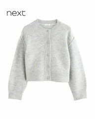 NEXT GREY BUTTON UP DROP SHOULDER SWEATER