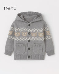 NEXT GREY CABLE KNITTED HOODED CARDIGAN