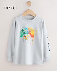NEXT GREY GAME OVER GRAPHIC PRINTED LONG SLEEVE T-SHIRT
