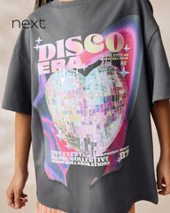 NEXT GREY SEQUIN GLITTERBALL RELAX FIT T-SHIRT