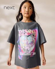 NEXT GREY SEQUIN GLITTERBALL RELAX FIT T-SHIRT