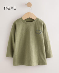 NEXT KHAKI GREEN SMILE LONG SLEEVE T-SHIRT