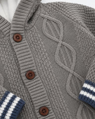 NEXT KIDS GREY HOODED CABLE KNIT CARDIGAN