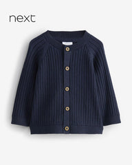 NEXT KIDS NAVY BLUE RIBBED KNIT BUTTON UP CARDIGAN