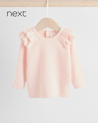 NEXT LIGHT PINK KNITTED RUFFLE DETAILED JUMPER