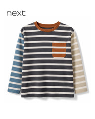 NEXT MULTI COLOR BLOCK STRIPED LONG SLEEVE POCKET T-SHIRT