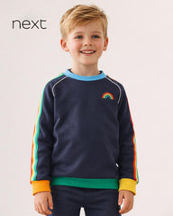 NEXT NAVY BLUE RAINBOW STRIPE SWEATSHIRT