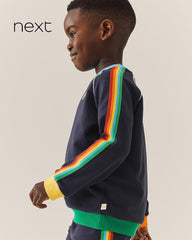 NEXT NAVY BLUE RAINBOW STRIPE SWEATSHIRT