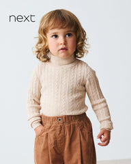 NEXT OATMEAL CABLE KNIT HIGH NECK JUMPER