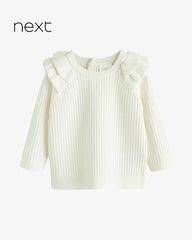 NEXT OFF WHITE KNITTED RUFFLE DETAILED JUMPER