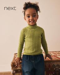 NEXT OLIVE GREEN CABLE KNIT HIGH NECK JUMPER