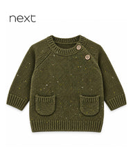 NEXT OLIVE GREEN KIDS BUTTON DETAIL KNITTED SWEATER
