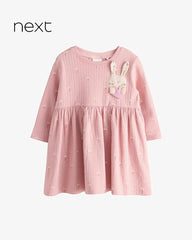 NEXT PINK BUNNY LONG SLEEVE SMBELLISHED DRESS