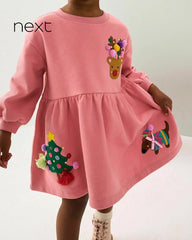 NEXT PINK CHRISTMAS REINDEER SWEATSHIRT DRESS