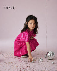 NEXT PINK SPARKLE ANGEL SLEEVE PARTY SEQUIN DRESS