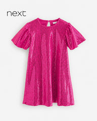 NEXT PINK SPARKLE ANGEL SLEEVE PARTY SEQUIN DRESS