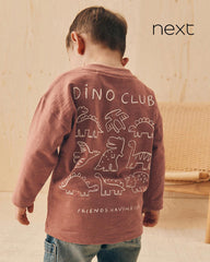 NEXT RUST BROWN DINOSAUR LONG SLEEVE BACK PRINT T-SHIRT