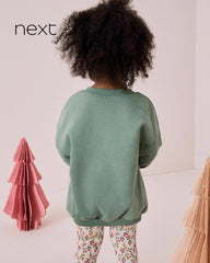 NEXT SAGE GREEN REINDEER APPLIQUE OVERSIZED SWEATSHIRT