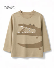 NEXT TAN BEIGE CROCODILE GRAPHIC LONG SLEEVE T-SHIRT
