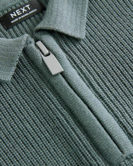 NEXT TEAL BLUE QUARTER ZIP KNITTED POLO SHIRT