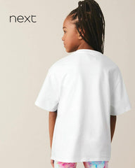 NEXT WHITE OVERSIZED PRINTED SHORT SLEEVE T-SHIRT