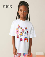 NEXT WHITE OVERSIZED PRINTED SHORT SLEEVE T-SHIRT