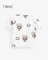 NEXT WHITE SMILEY PATTERNED SHORT SLEEVE T-SHIRT