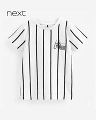 NEXT WHITE STRIPED LITTLE MAN SHORT SLEEVE T-SHIRT