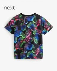 NEXT BLACK OVERSIZED NEON GAMING PRINTED T-SHIRT