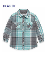OKAIDI AQUA & GREY CHECKERED LONG SLEEVE SHIRT