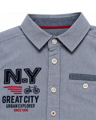 OKAIDI BLUE PINSTRIPE N.Y. GREAT CITY LONG SLEEVE SHIRT