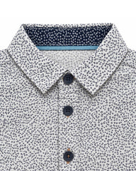OKAIDI BOYS WHITE & NAVY MICRO PRINT ROLL UP SLEEVE SHIRT