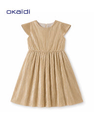 OKAIDI GIRLS GOLD METALLIC PLEATED PARTY DRESS