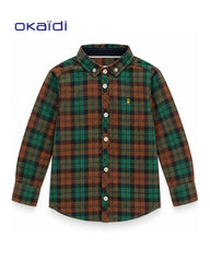 OKAIDI GREEN & BROWN TARTAN CHECK LONG SLEEVE SHIRT